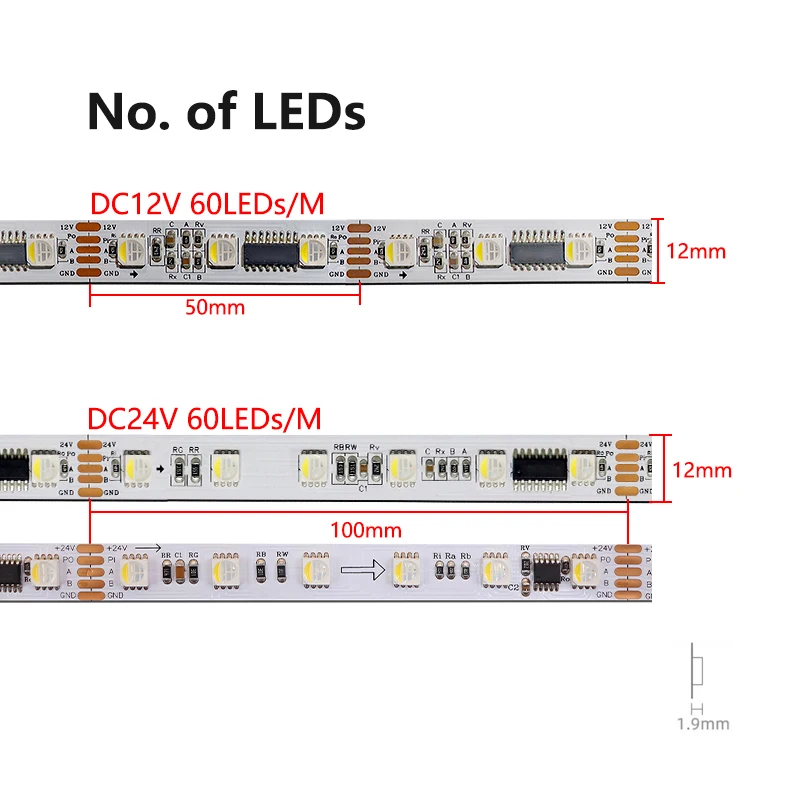 DMX512 RGBW LED Pixel Light Strip 5050 4 in 1 SMD TM512AC IC esterno DC12V 24V 60leds/M 5M DMX RGBWW nastro indirizzabile