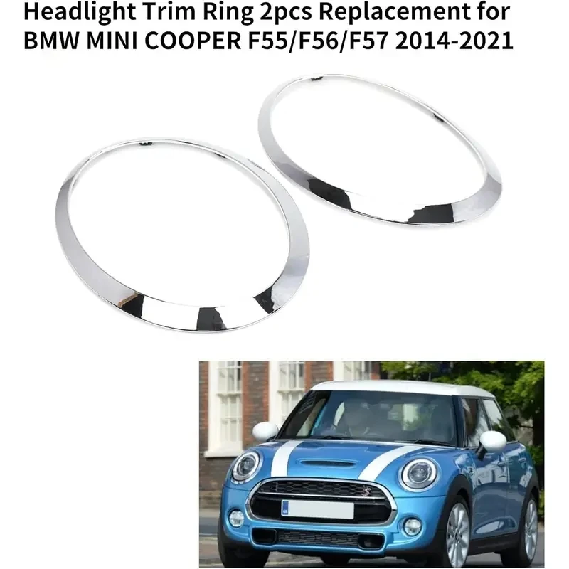 2 peças para mini cooper f55 f56 f57 2013-2018 cromado esquerda direita faróis dianteiros quadro farol sobrancelha anel capa guarnição substituição