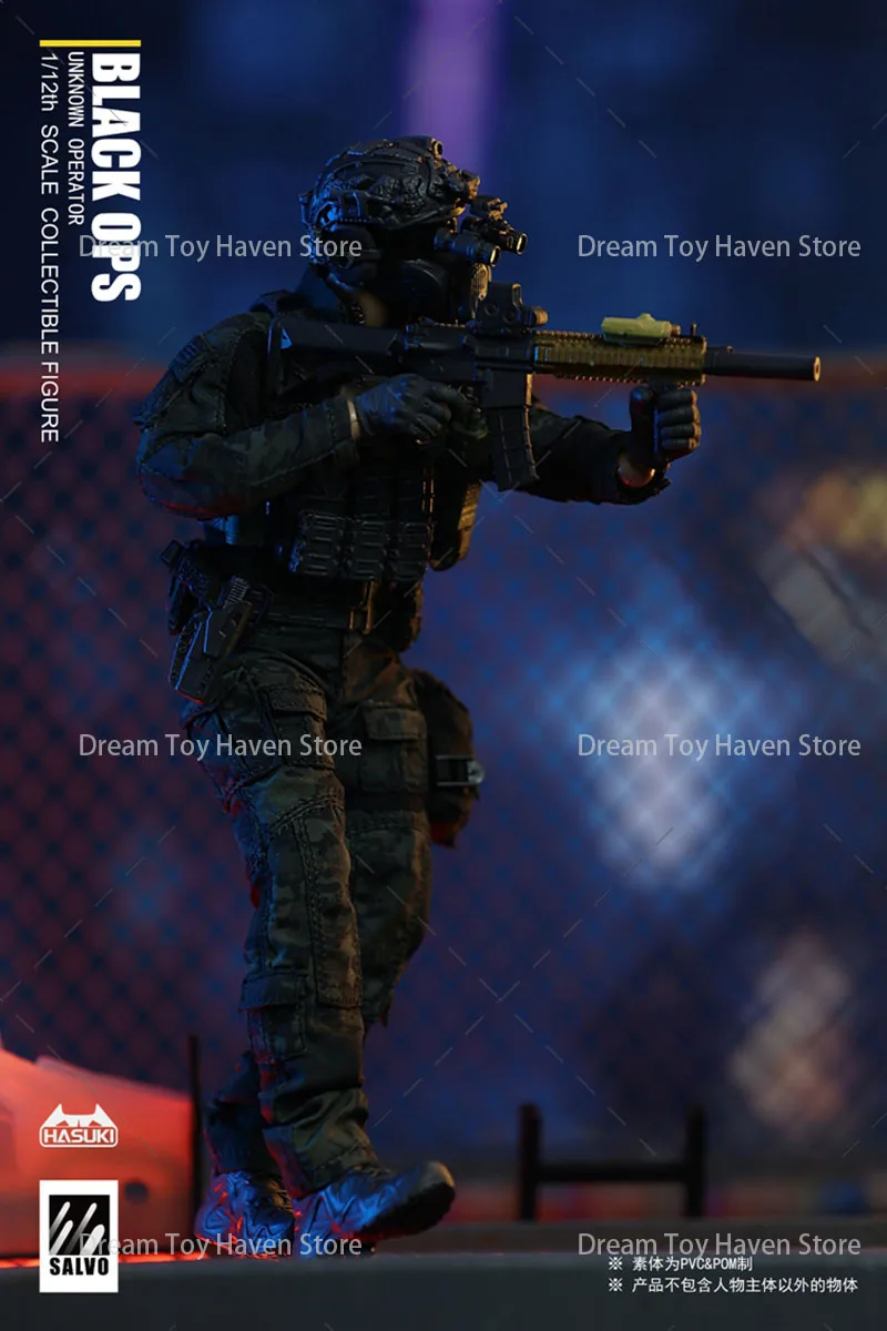 HASUKI 1/12 SALVO serie SA01 Black Ops, conjunto completo de muñecas de combate militar, decoración de escena, modelo de figura de acción de 6 pulgadas, juguetes de regalo
