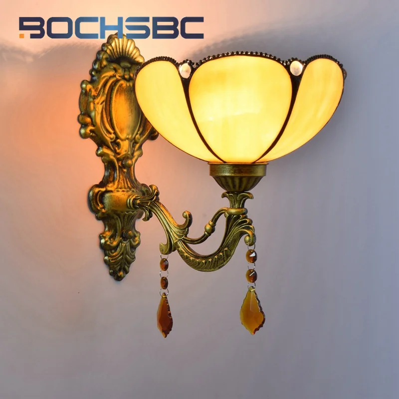 BOCHSBC Tiffany style stained glass Garden crystal wall light Hotel Restaurant bedroom bed wall lamp corridor balcony LED decor