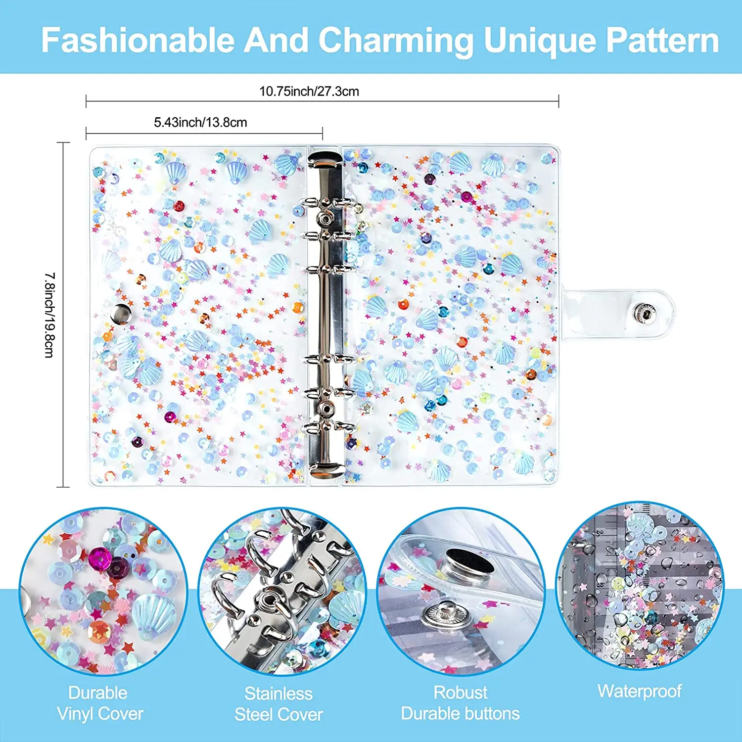 26 Pcs A6 Binder Budget Envelopes PVC Shell Sequins Notebook Cover with Zipper Pockets Budget Sheet Color Stickers Scale Ruler