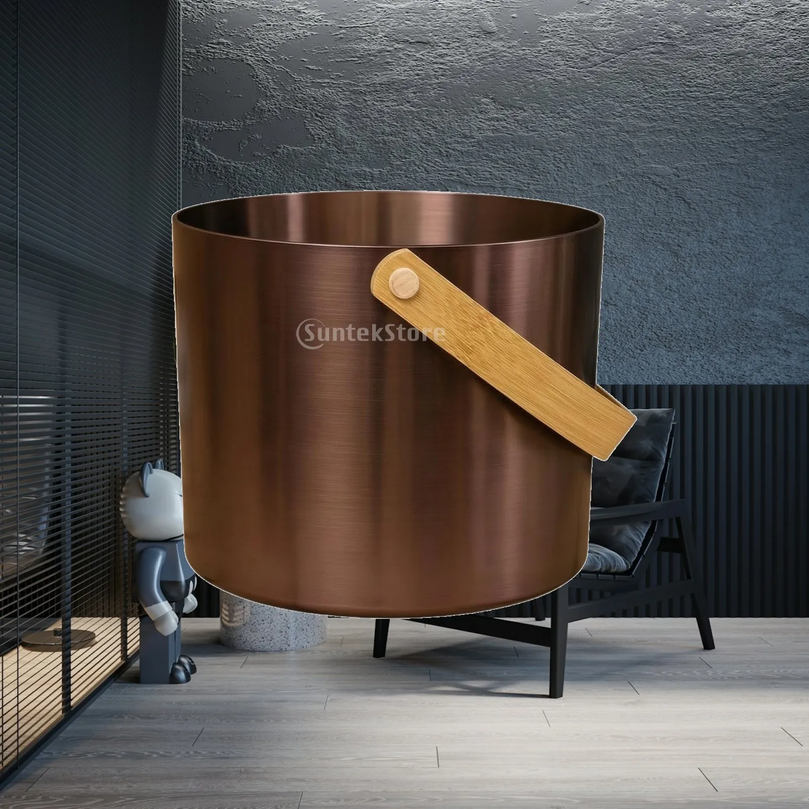 アルミ製サウナペール-7l-木製ハンドル付き-ミニマリストデザイン-安全なグリップ-スパ、浴場用
