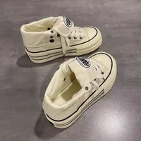 New Women High Top Canvas Board Shoes Outer Flanged Sneakers Dual Purpose Short Boots Thick Outsole Height Increased Lace Up 4