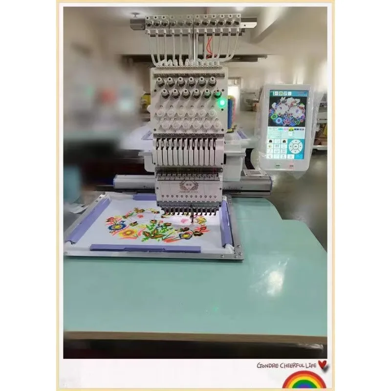 12 Needles Computerized Single Head Auto Embroidery Machine Hat Garment Scarves Embroidery Machine