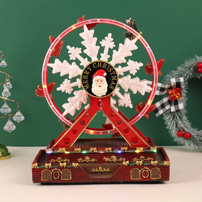 2026 Newest Christmas Resin Plastic Model Glowing Music Rotating Ferris Wheel Christmas Decorations Home Desktop Small Ornaments