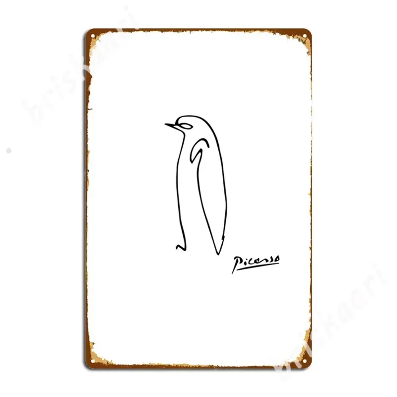 Camiseta con diseño de pingüino de Pablo Picasso, letreros metálicos con reproducción de bocetos, letreros de metal para cine, cocina, garaje, club, carteles de hojalata