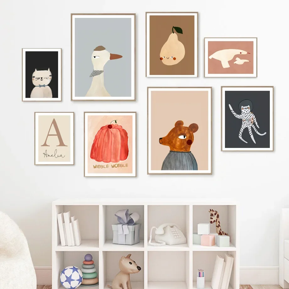 Cartoon Goose Geese Rabbit Cat Bear Pear Wall Art Canvas Painting Nordic Posters And Prints Wall Pictures Baby Kids Room Decor