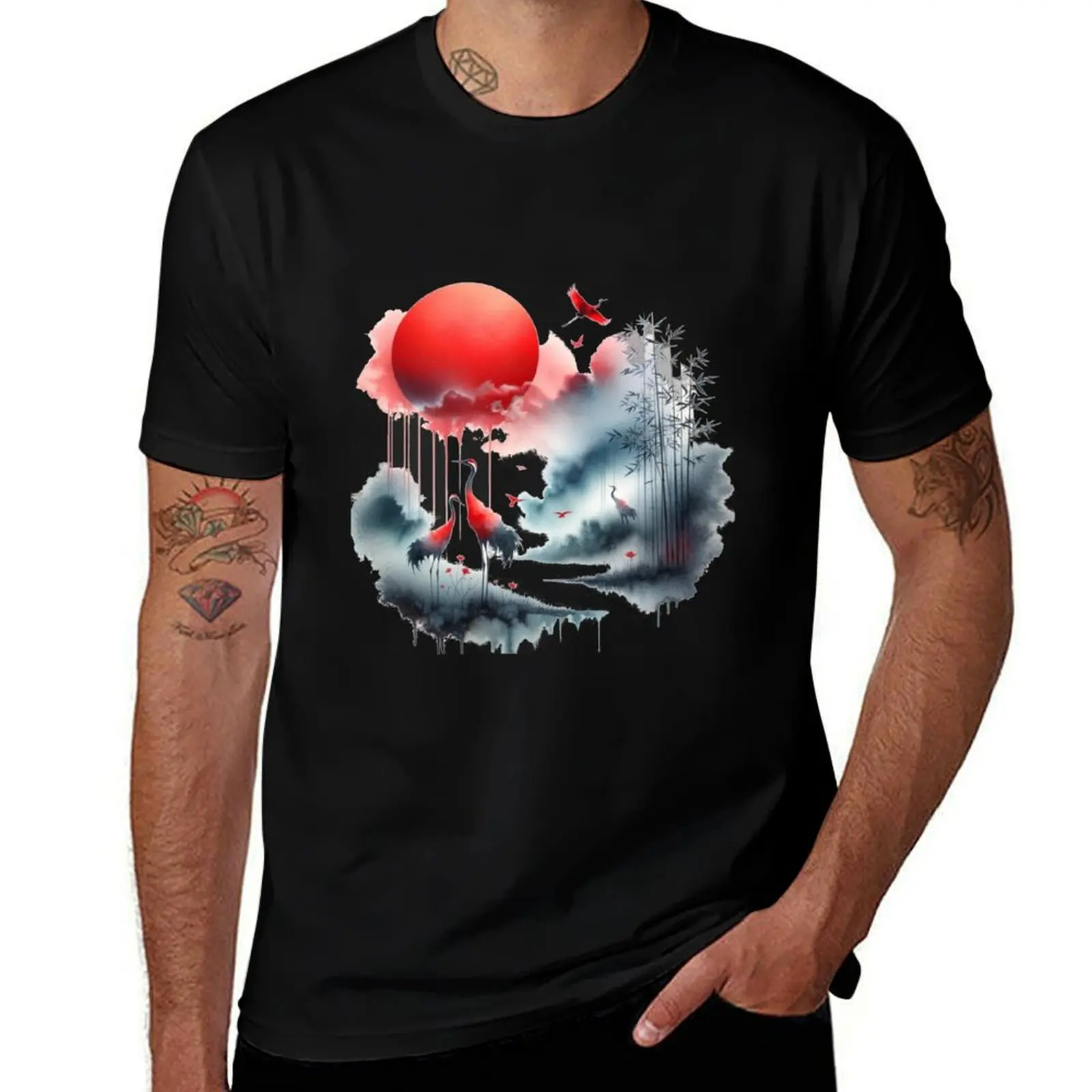 Oriental landscape T-Shirt Plus Size Summer Casual T-Shirt