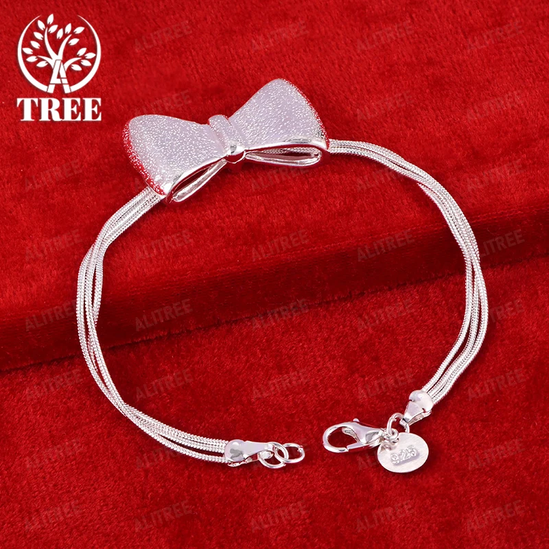 

Beautiful 925 Sterling Silver Bow Bracelet For Women Sweet Lovely Jewelry Accessories Wedding Birthday Party Girls' Fine Gift