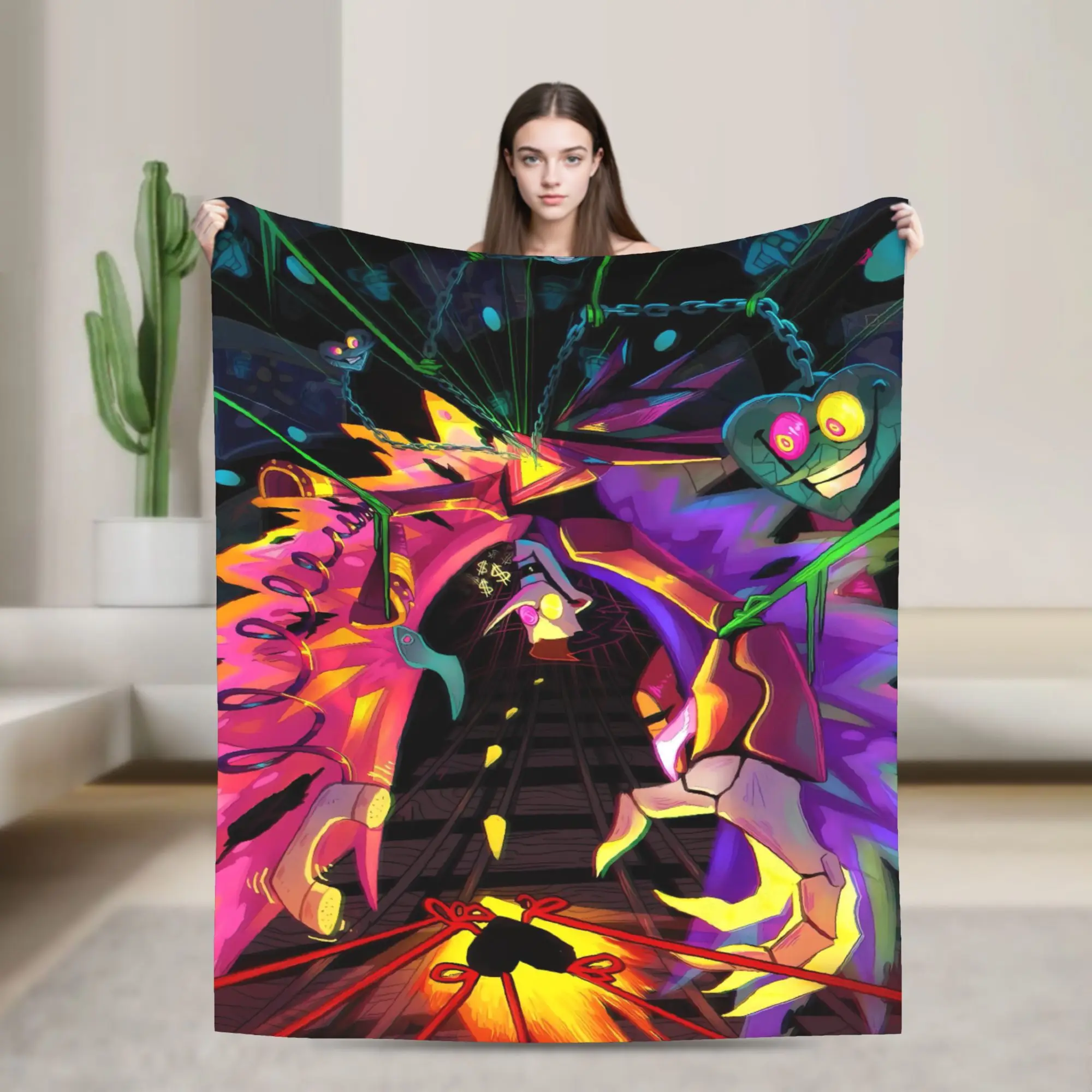 Game Deltarune Spamton Flannel Blanket  Warm Soft Throw Blanket for Home Decor Travel Office Aesthetic Bedspread Sofa Bed Cover
