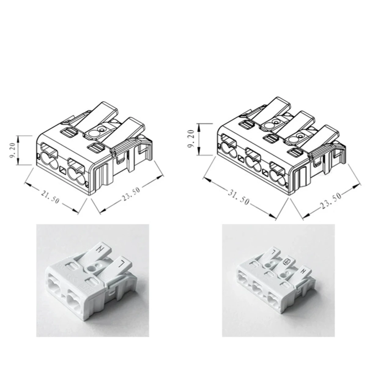 P02-M Series Push In Terminal Block Flat Quick Wire Connector 2P/3P Double Hole   Electrical Wiring Terminal for LED Lighting