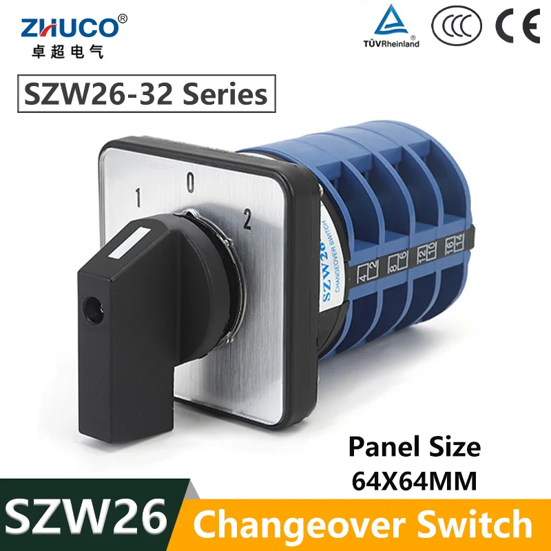 

ZHUCO SZW26/LW26-32 32A On-Off-On 3 Position 1-4 Phase 1-0-2 Cam Automatic Changeover Switch D101.1 D202.2 D303.3 D404.4 240V