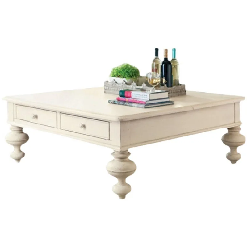 

American solid wood square coffee table simple small apartment living room coffee table French birch retro old