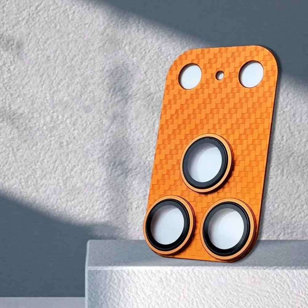 Carbon Fiber Texture Lens Protector Full Cover Orange Back Camera Protective Film HD for iPhone 17Pro/17 Pro Max