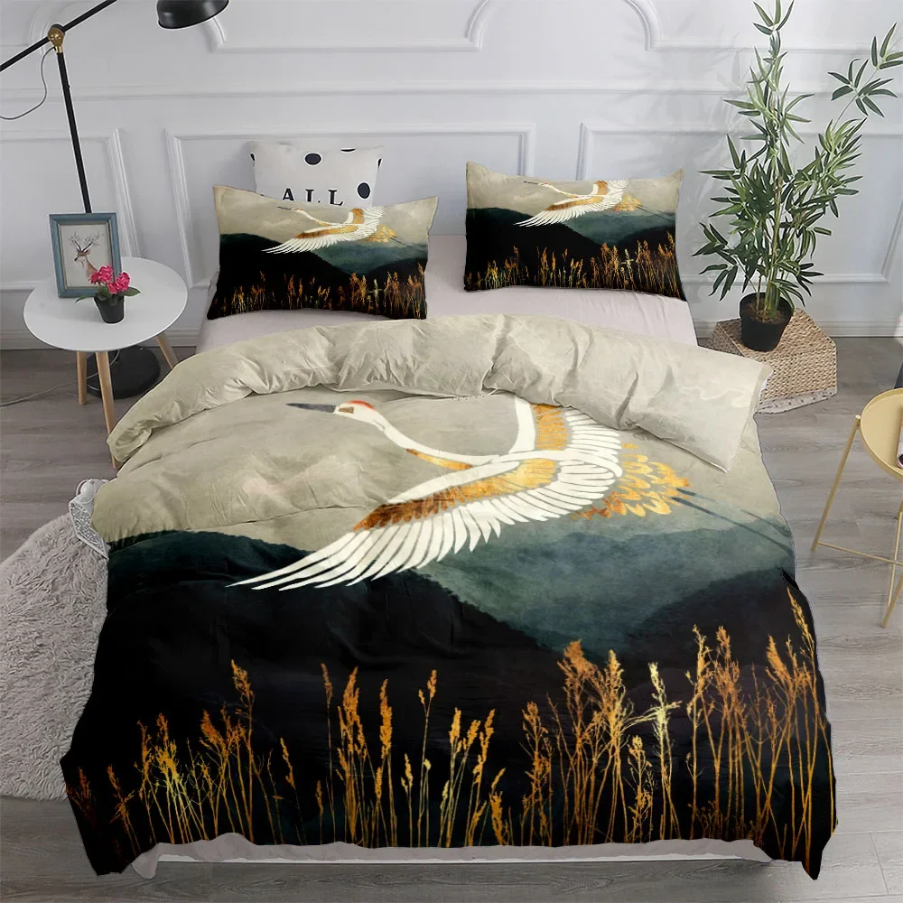 

Japanese Crane Duvet Cover Set King Queen Double Full Twin Single Size Bed Linen Set