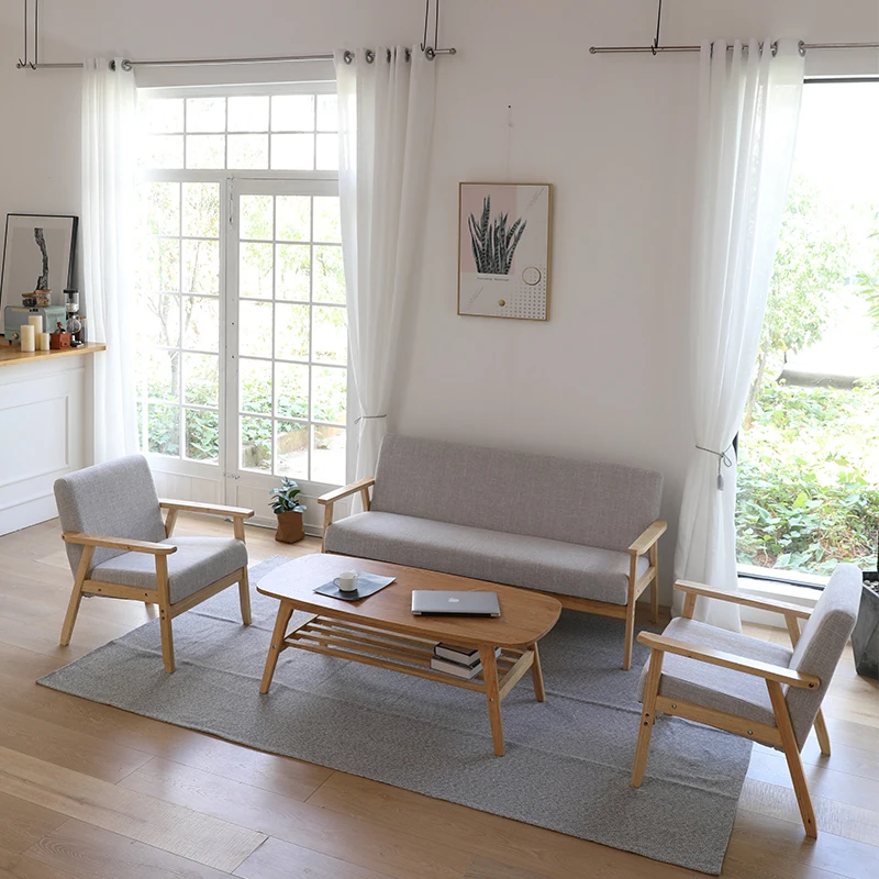 

Japanese-style Solid Wood Sofa Economical Living Room Small Apartment Combination Modern Single-double Fabric Chair Furniture