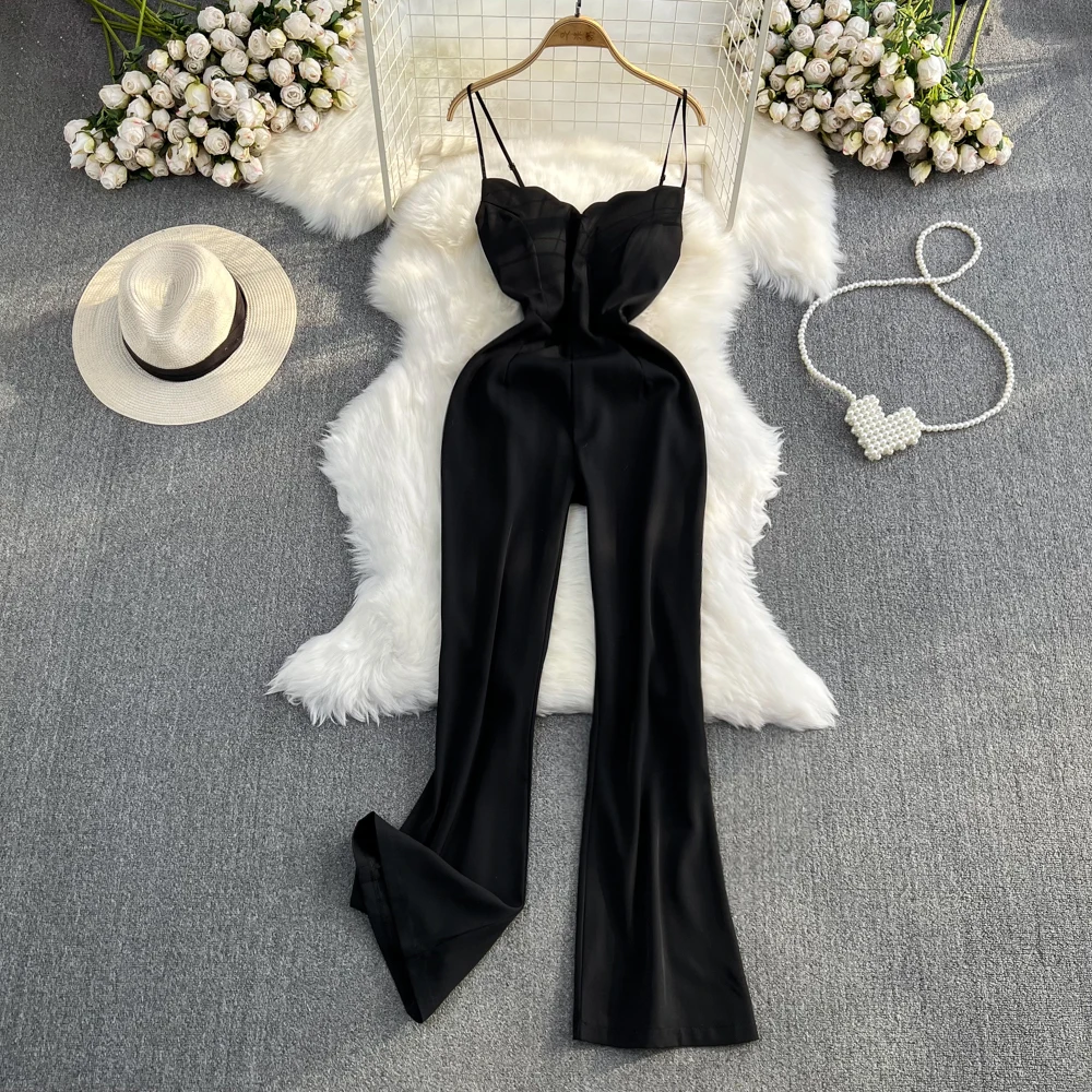 

Summer V-neck Wide Leg Pants Fashion Jumpsuit Sexy Sleeveless Strap Jumpsuit Long Rompers Elegant Womens Party Overall Ladies