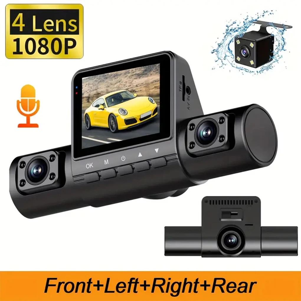 3 Channel Dash Cam Video Recorder HD 1080P 4 Lens Car Front Left Right Rear Camera Car DVR 24H Parking Monitor Black Box