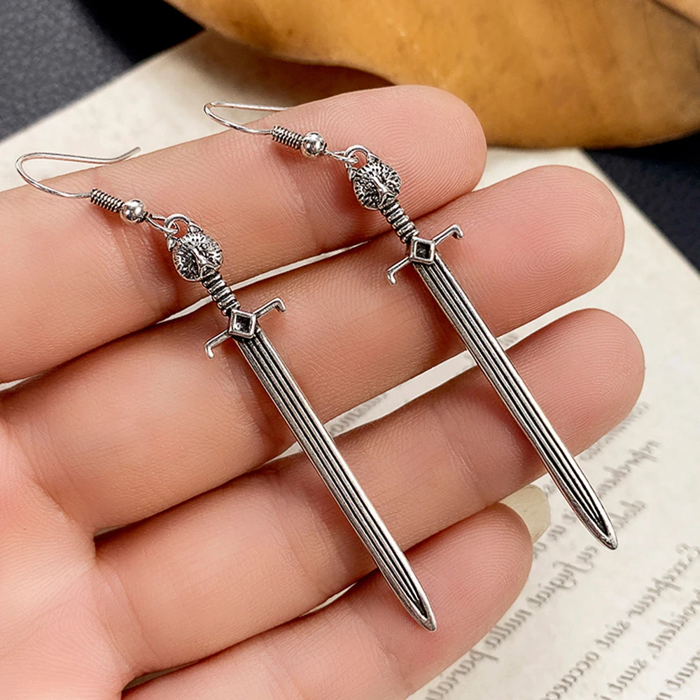 Huitan Punk Style Fierce Animal Sword Shape Dangle Earrings for Women/Men Versatile Cool Unisex Ear Accessories Vintage Jewelry image 3