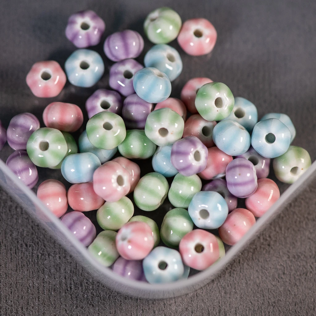 Handcrafted Pastel Gourd Ceramic Beads Set 20 Pieces 10mm for DIY Jewelry Making and Crafts