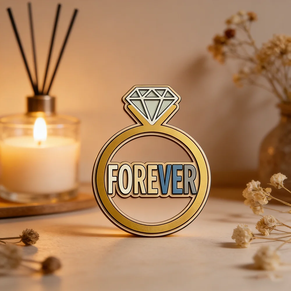 Forever Diamond Ring Wooden Sign 20cm Luxury Gold Ring Design Plaque for Wedding Decor Bridal Shower Gift Couple Bedroom Living