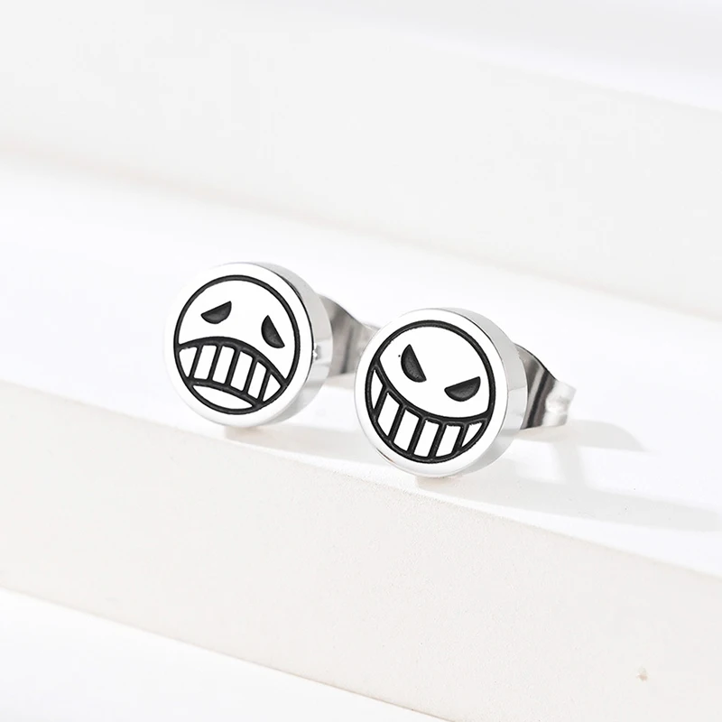 Cosplay Jewelry Accessories Titanium Steel Stud Earrings For Women Men Character Ace Dissymmetry Face Earring Fashion Jewelry