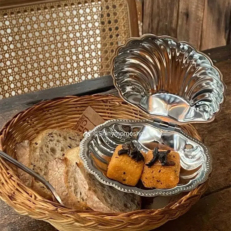 

Luxurious French Retro 304 Stainless Steel Food Dish Plate Shell Box Jewelry Peal Storage Bag