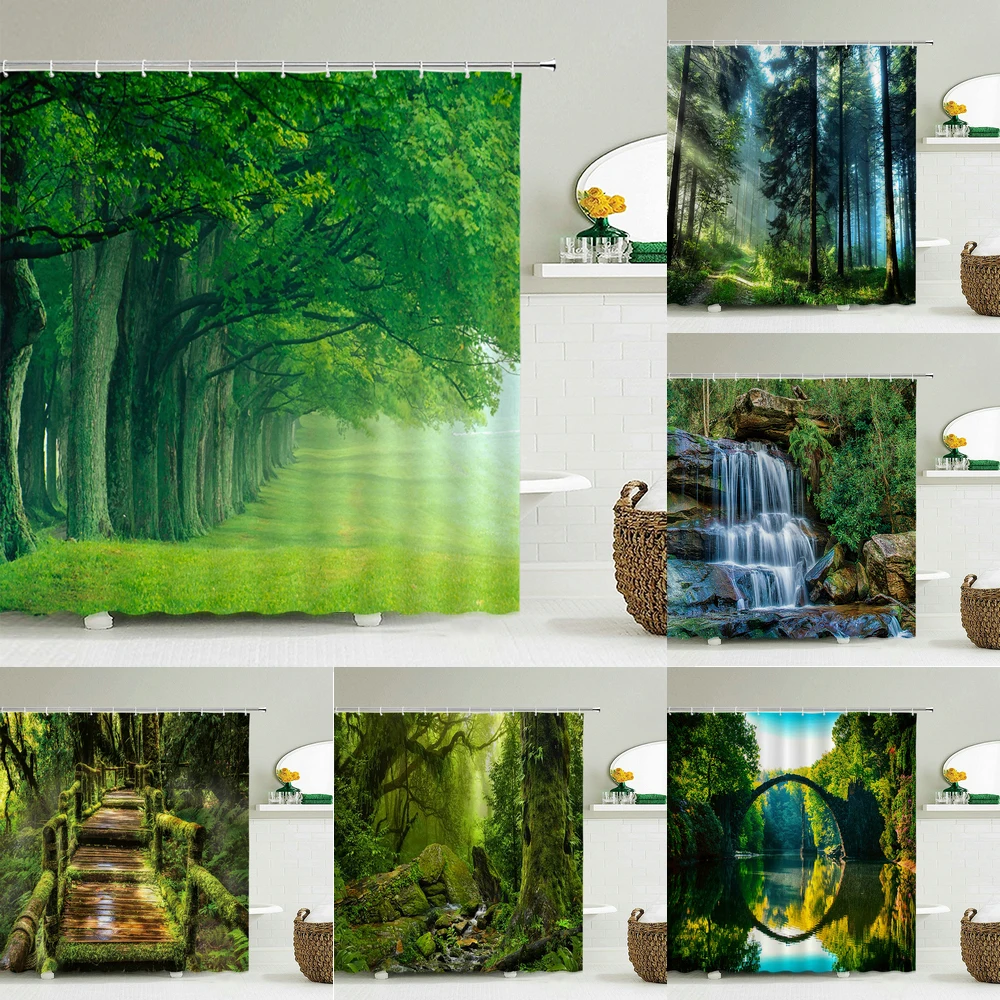 Shower Curtain Sunshine Natural Forest landscape 3D Printing bathroom Curtains Polyester Waterproof Home Decor Curtain 180x180