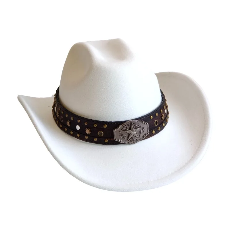 Five Pointed Star Accessory Cowboy Hat Fashion Chic Unisex Solid Color Jazz Hat With Bull Shaped Decor Western Caps Garre