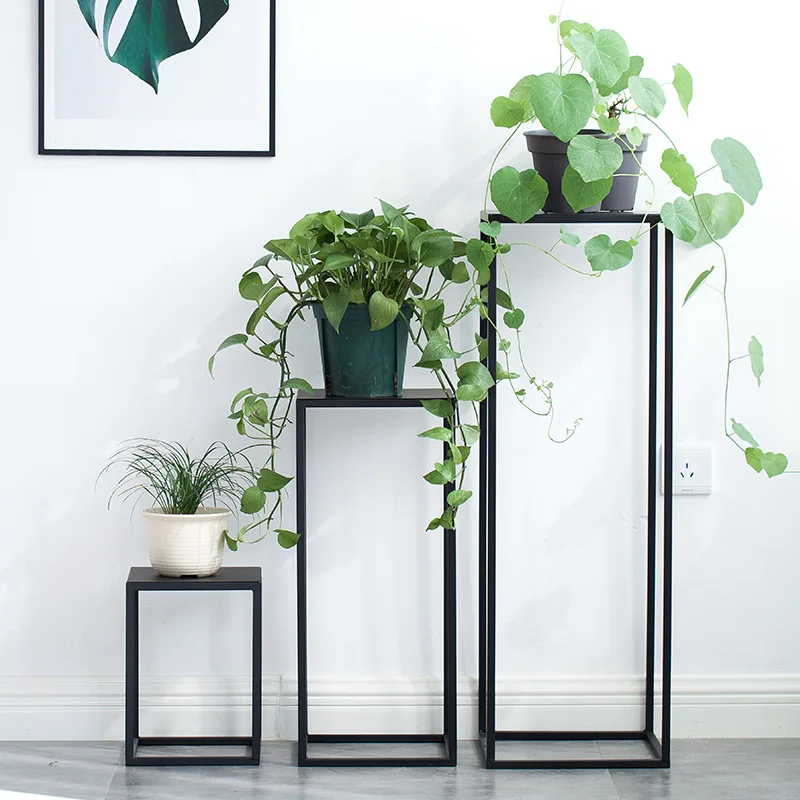 Creative Nordic wrought iron flower stand indoor green plant flower pot stand living room shelf balcony simple floor-to-ceiling