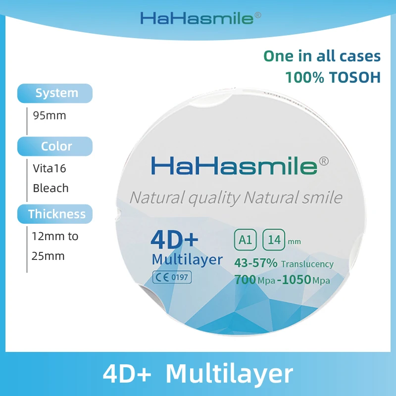 

HaHasmile 4D+95MM-A1 100% Tosoh Multilaye Care Zirconia Block Fixed Zirconia Restoration Dental Laboratory Material