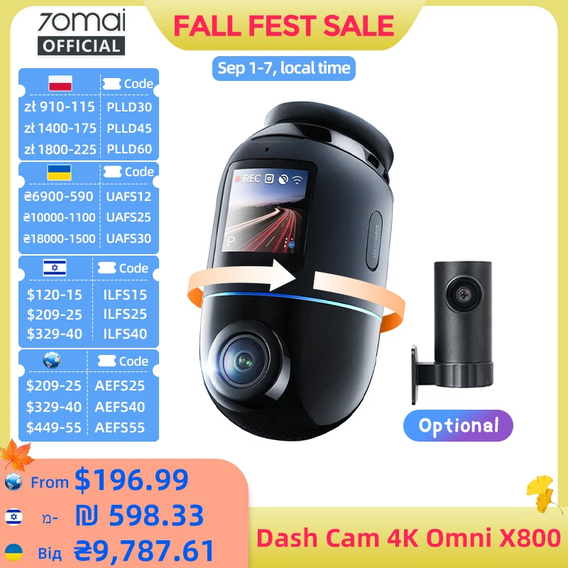 70mai X800 4K Dash Cam 360° Rotating Dual Channel