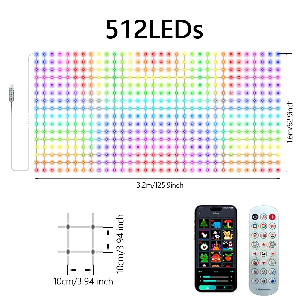 256EDs Smart LED Curtain Lights LED Fairy Lights App Control Music Sync DIY Pattern Waterproof for Indoor Outdoor Party Decor