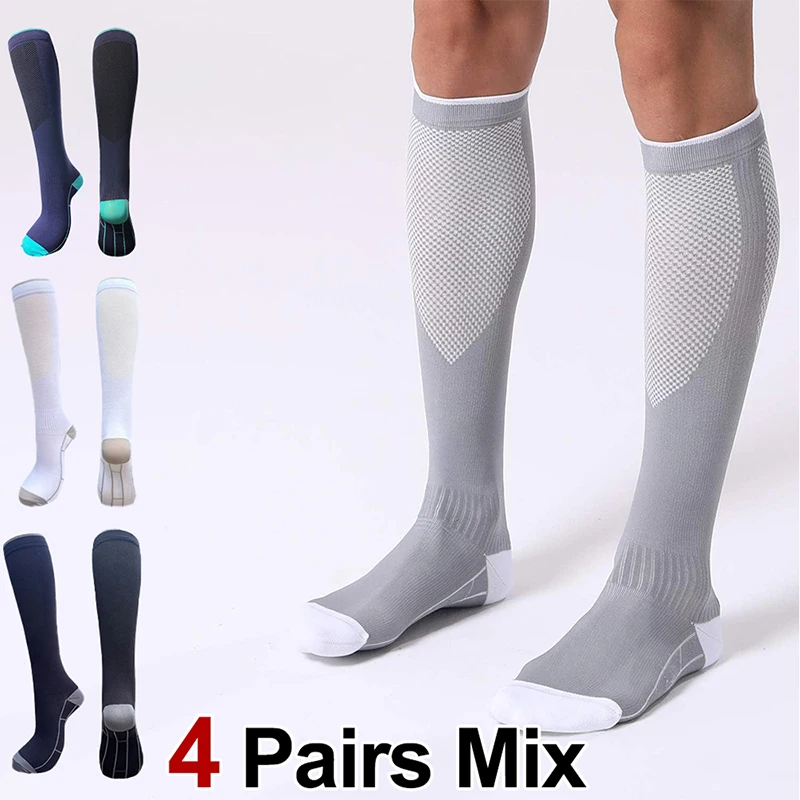 1/4 Paar Kompressionssocken für Herren und Damen, 20–30 mmHg – Durchblutungssocken, geeignet für Pflege und Reisen – weiche, atmungsaktive Sportsocken