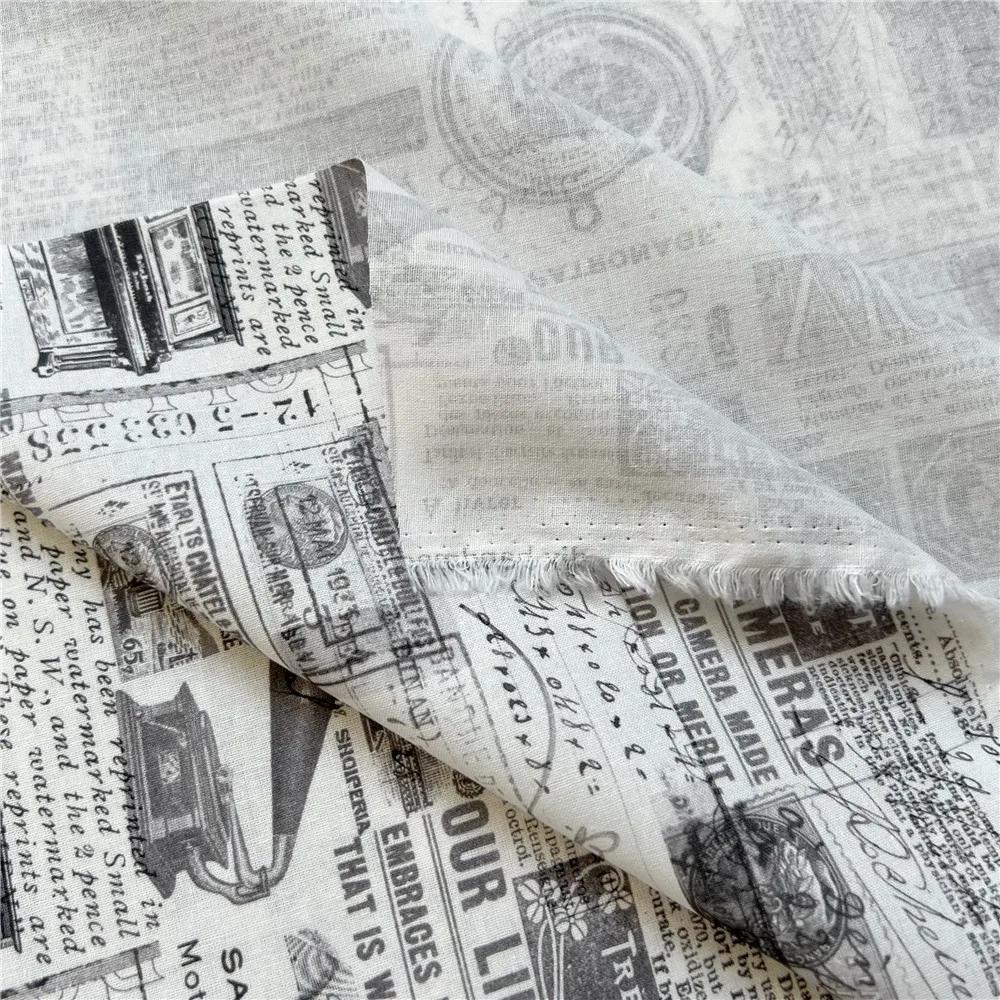 45x145cm Black and white  Vintage newspaper 100% Cotton Fabric newspaper Material Patchwork Sewing  Quilt Needlework DIY Cloth