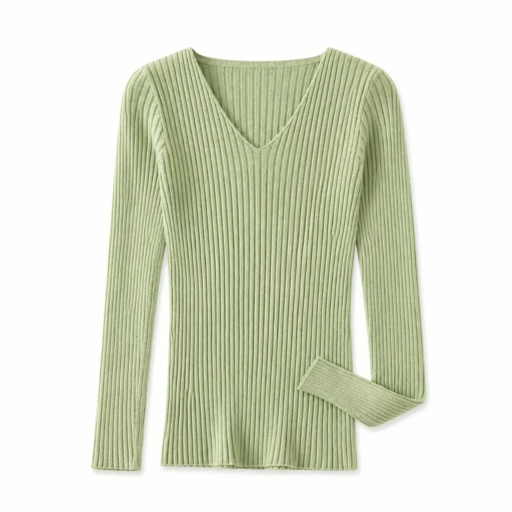 Casual Slim Fit V-Neck Sweater Solid Color Knitwear Long Sleeve Sweater Knitted Pullover Sweater Autumn Winter