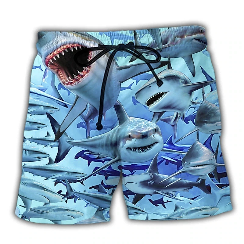 Bermudas con estampado de tiburón de terror para hombre, pantalones cortos de animales marinos, ropa informal hawaiana, bañadores de surf para vacaciones