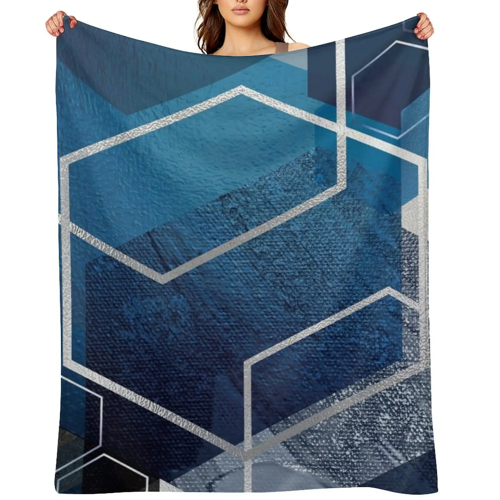 

Blue Hexagonal Geometric Throw Blanket Soft Plush Plaid Stuffeds decorative Luxury Thicken Blankets