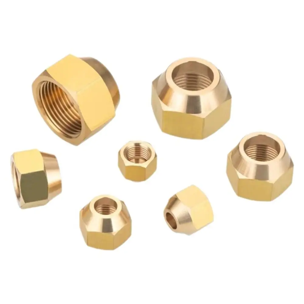 Quick Connect Brass Flare Nut Gold Metric Thread Brass Nut Hex Tube Nut Refrigeration Repair