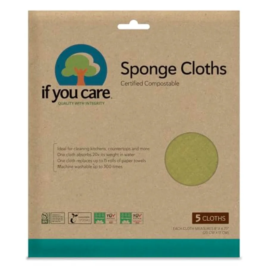 

Sponge Cloths 100% Natural Cleaning Rags for Kitchen, Bathroom, Home Countertop Surfaces Absorbent, Reusable, Machine Washable,