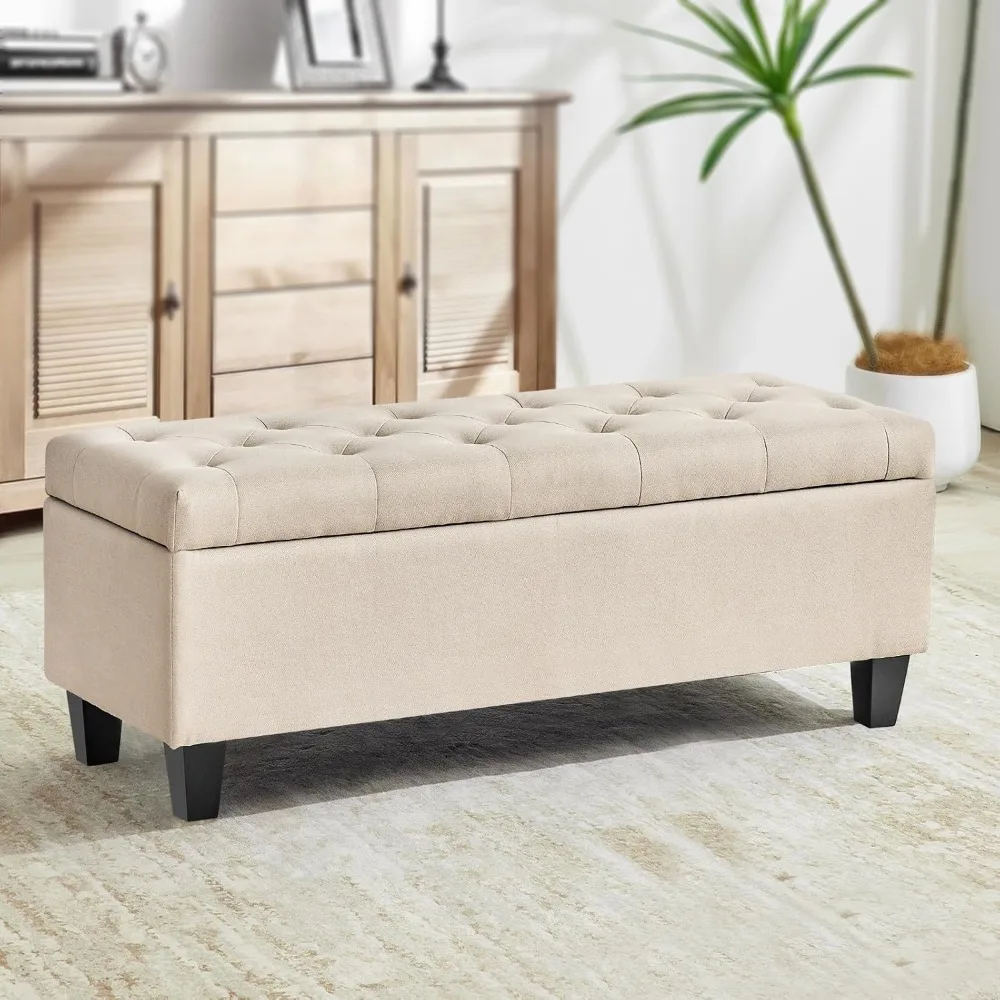 Storage Ottoman Bench,End of Bed Storage Bench, Bedroom Bench with Storage, Load up to 300 LBS, Tufted Storage Bench for Bedroom