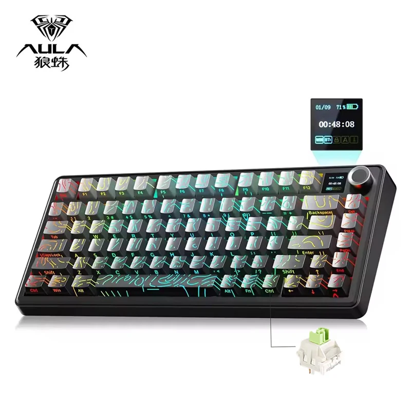 AULA F75 MAX Gaming Mechanical Keyboard 75% Wired/Bluetooth/2.4G Hot-Swap RGB E-sports Keyboard with TFT Screen for PC/Mac