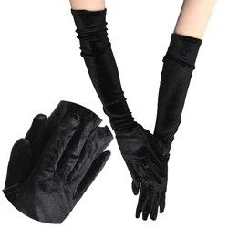 Guantes largos de terciopelo para mujer, manoplas elásticas para vestido de noche, estilo Retro, accesorios para banquetes, color negro cálido, Otoño e Invierno