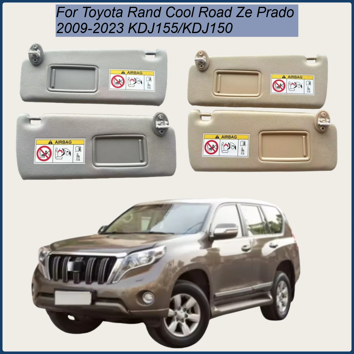Grey Beige For Toyota Rand Cool Road Ze Prado 2009 2010-2023 KDJ155/KDJ150 Car Left and Right Sun Visor  with Makeup Mirror