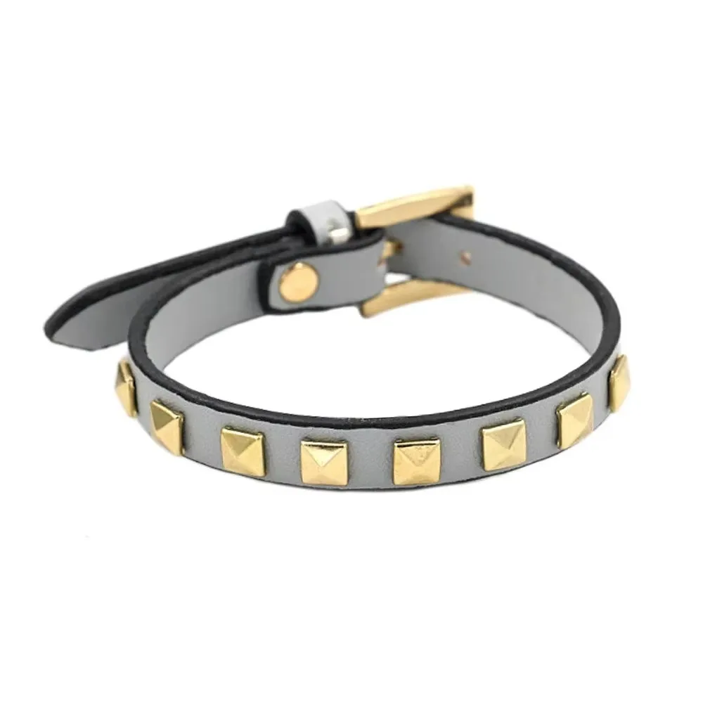 New PU Leather Rivets Bracelet Square Rivets 5 Color Options Studded Bangle Alloy Leather Bracelets Party Jewelry