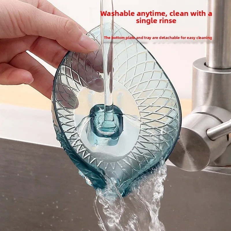 1Pc Leaf Design Drain Soap Box with Suction Cup Decorative Plastic Self Draining Bathroom Soap Tray Bathroom Organizers Storage