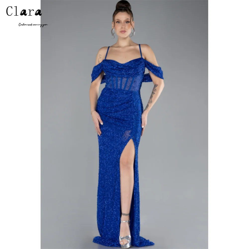 

Clara Custom Blue Shiny Side Slit Fishtail Luxurious Party Dresses 2025 Woman Luxury Evening Dress Long Prom Dress Elegant Gown