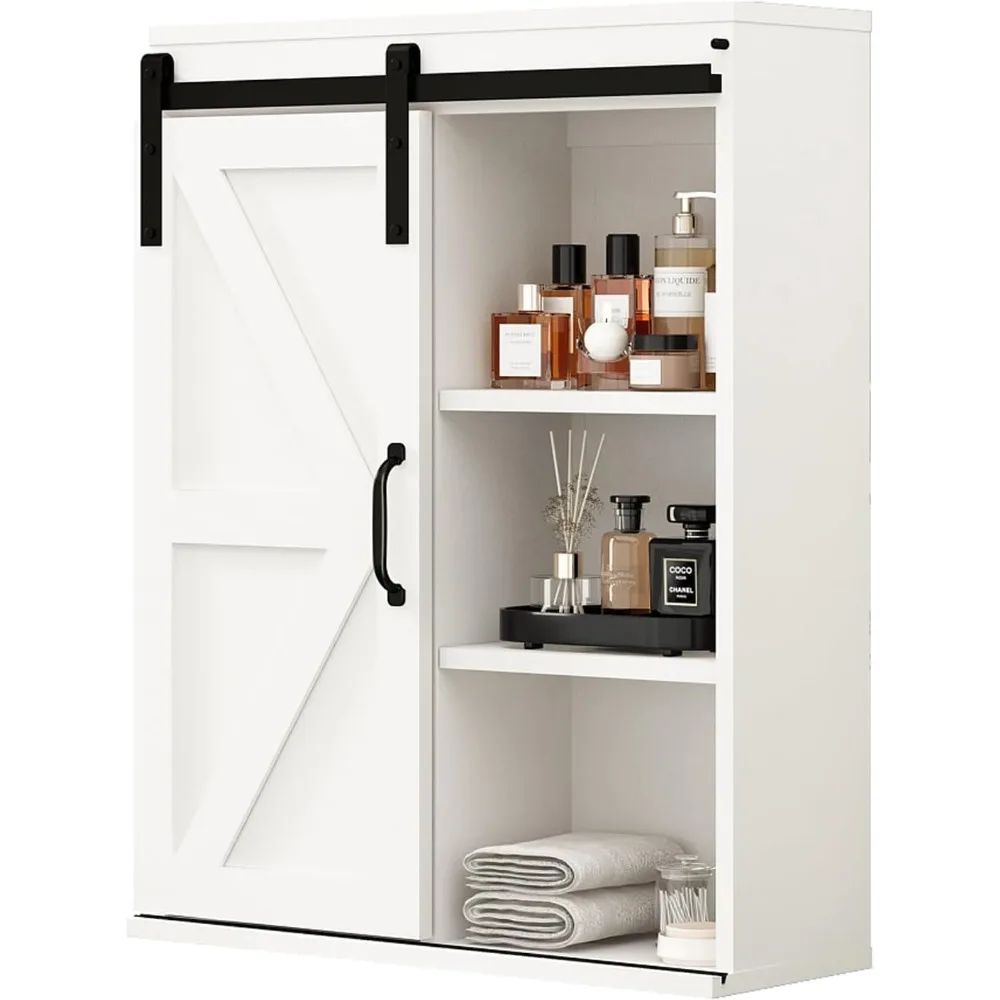 

Farmhouse Style Wooden Wall Storage Cabinet for Bathroom with Sliding Barn Door and Adjustable Shelf