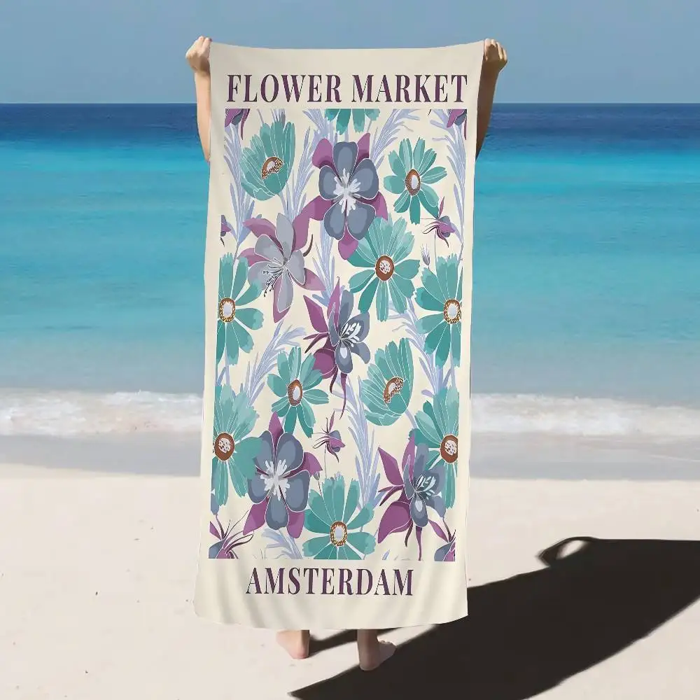 Abstract Flower Market Microfiber Beach Towel Absorbent Quick Dry Soft Yoga Swimming Resort Mountain Climbing Towel