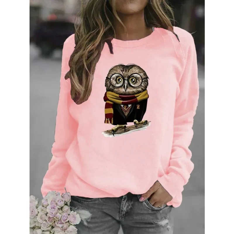 Women's Owl Print Crew Neck Hoodie Streetwear Women  Sweatshirt  Harajuku  Aesthetic  Sweatshirts